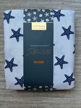 Coterie Studio Blue Starfish Tablecloth Ocean Indoor Outdoor Beach 60x84 Inches